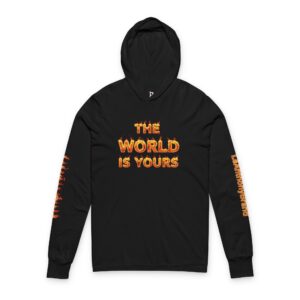 Inspirational Unisex Hooded Tee, The World is Yours Graphic Long Sleeve, Motivational Gift, Casual Wear, Everyday Comfort