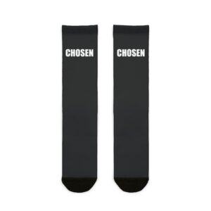 Chosen Sublimation Crew Socks in Black, Trendy Athletic Socks, Unique Gift for Sports Lovers, Everyday Comfort Wear, Stylish Footwear Accessory