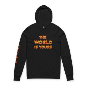 Inspirational Unisex Hooded Tee, The World is Yours Graphic Single Long Sleeve, Motivational Gift, Casual Wear, Everyday Comfort
