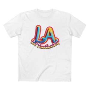 Colorful LA Graphic Tee, Casual Wear, Summer Fashion, Gift for Trendsetters, Everyday Style, Comfy Short Sleeve Shirt