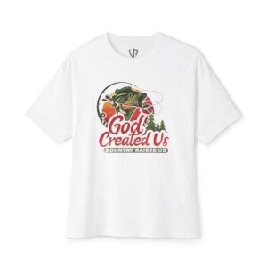 Country-Inspired Unisex Oversized Tee - "God Created Us" Design, Casual Summer Wear, Gift for Fishing Lovers, Outdoor Adventure Tee, [...]