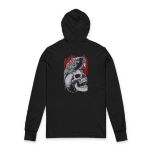 Skull & Vulture Hoodie Tee — Gothic Skull Graphic Long Sleeve Hooded Shirt
