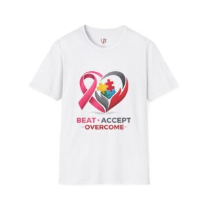 Autism Awareness Heart T-Shirt – "Beat • Accept • Overcome" Puzzle Ribbon Tee