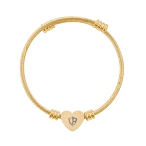 "LeAnthonyBrand"Engravable Heart Cuff Bracelet — Personalized Cable Wire Bangle (Silver or Gold)