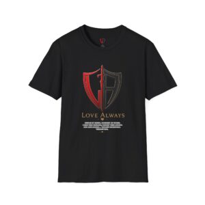 "LeAnthonyBrand" Signature LogoShield Crest 'Love Always' T-Shirt — Romantic Knightly Crest Tee