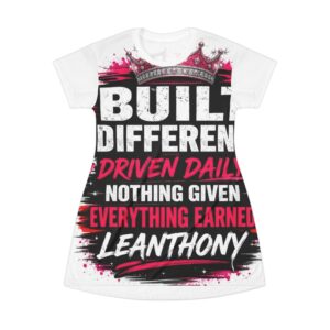 Motivational 'Built Different' T-Shirt Dress — Driven Daily Inspirational Graphic Dress