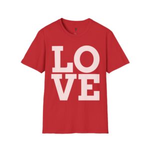 LOVE Graphic T-Shirt — Bold Pink Front Text & Heart Arrow Back Tee for Valentine's Day