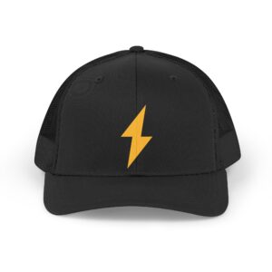 Retro Lightning Trucker Hat — Minimal Yellow Bolt Mesh Cap