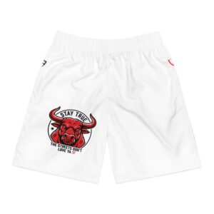 Bull Emblem Jogger Shorts — "Stay True: The Streets Don't Love Ya" Graphic
