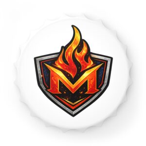 Flaming M Shield Bottle Opener — Metal Beer Cap Opener with Fiery Logo