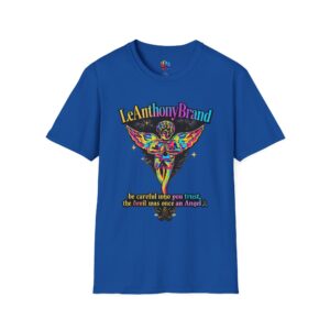 "LeAnthonyBrand" Colorful Angel Graphic Tee: "Be careful who you trust, the devil was once an angel"