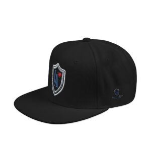 Embroidered Shield Snapback Hat – Blue & Red Crest