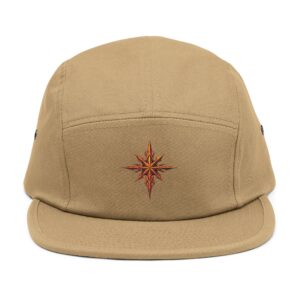 "LeAnthonyBrand"Embroidered Compass Star 5-Panel Cap — Khaki Outdoor Hat
