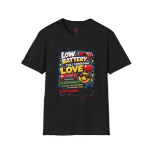 "LeAnthonyBrand"Low Battery Still Spreading Love T-Shirt — Cute Heart & Battery Graphic