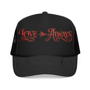 Love Always Trucker Hat — Vintage Script Embroidered Foam Cap