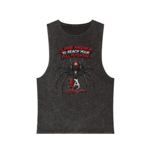Spider Climb Tank Top – “Climb Higher to Reach Your Full Potential” Stonewash Muscle Tee