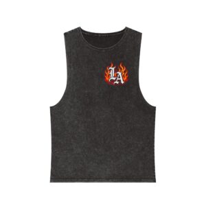 LA Flames Stonewash Tank — Retro Flame Graphic Muscle Tee
