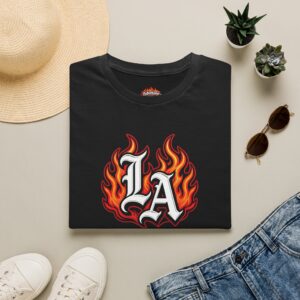 LA Flames Graphic T-Shirt — Vintage Gothic Lettering Tee