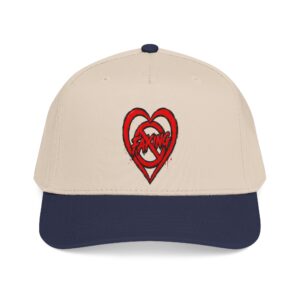 Mid-Profile Baseball Cap — Red Broken Heart 'NO FAKING' Embroidered Patch