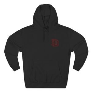 Minimal Black Fleece Hoodie with Red Monogram Chest Logo