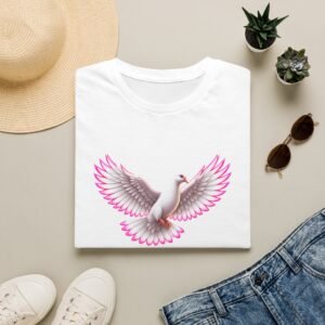 Pink-Trim Dove T-Shirt — Peaceful Flying Dove Graphic Tee