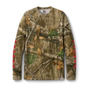 Camo Long Sleeve Pocket Tee — Red FB Logo & Sleeve Stars Hunting Shirt