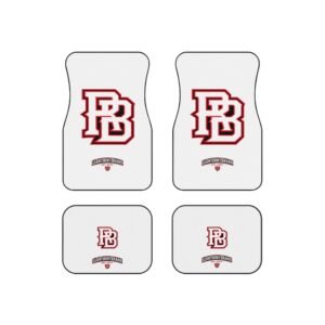 White Car Floor Mats (Set of 4) with Red PB Logo — Custom School/Team Car Mats