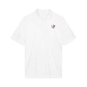 Embroidered Shield Logo Sport Polo — Moisture-Wicking Athletic Golf Shirt